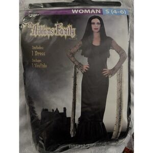 Rubie's Addams Family Morticia Adult Costume Gothic Black Dress Size Small 4-6